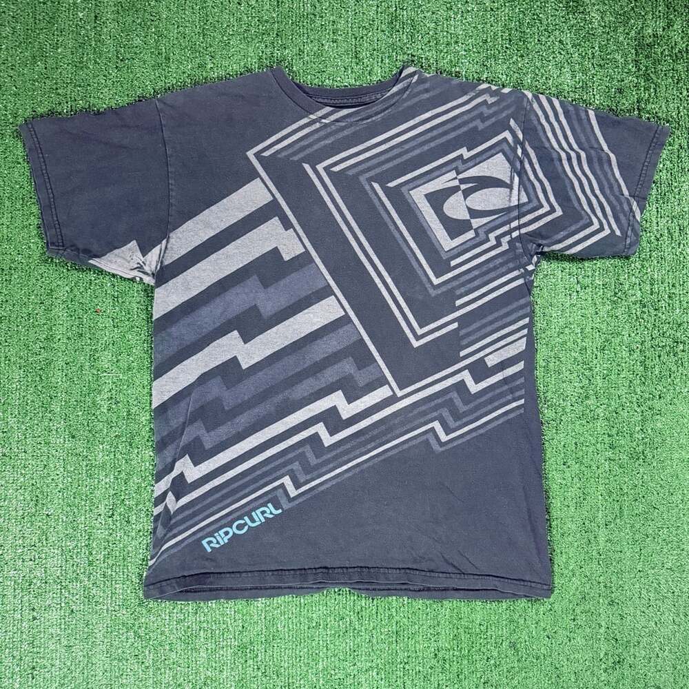 Y2K Surf Rip Curl Legacy T-Shirt Size Medium Washed Black Geometric Print